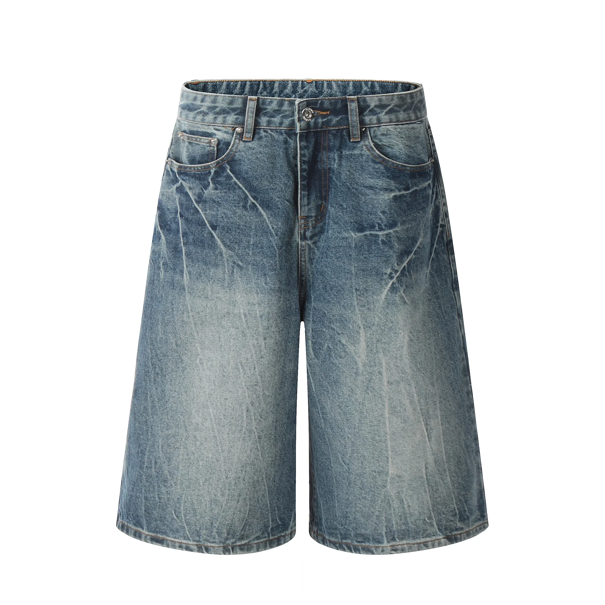Lightning Patterned Jorts Loose Cropped Denim Shorts for Men Women's Y2k Distressed Calf-length Pants 5