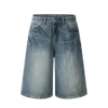 Lightning Patterned Jorts Loose Cropped Denim Shorts for Men Women's Y2k Distressed Calf-length Pants 5