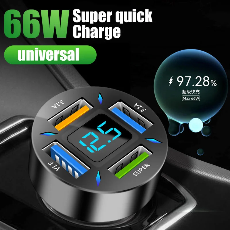 

66w USB C Car Charger Quick Charge Cigarette Lighter Adapter 4-Port USB PD & QC 3.0 Car Charger for IPhone 13 12 Xiaomi Samsung