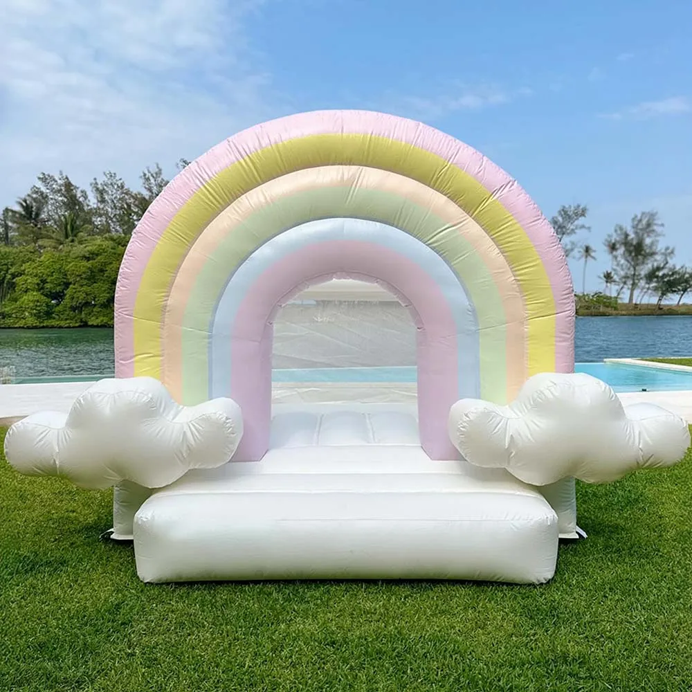 Rainbow Bounce House Inflatable Castle with Slide for Kids, Indoor Outdoor Cloud Bouncy House for Backyard Birthday Party