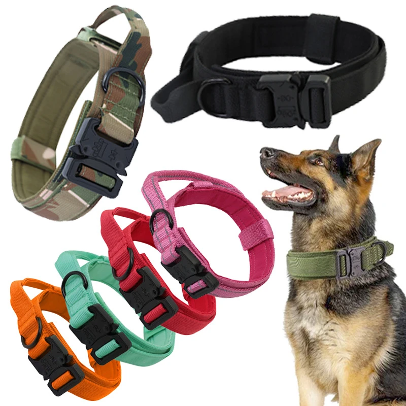 Dog Collar Adjustable Military Tactical Pets Dog Collars Leash Control Handle Training Pet Cat Dog Collar For Small Large Dogs dog collars extra small