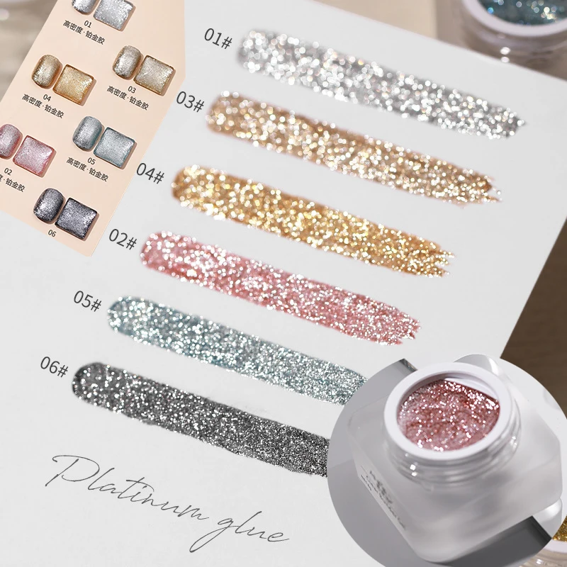 8G Starry High Density Platinum UV Nail Gel Polish Bright Gold Silver Blue Black Manicure Sparkle Lustrous Line Painting Varnish