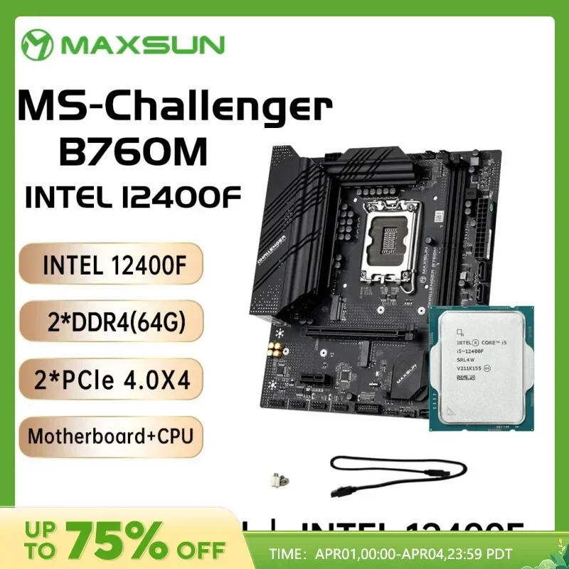 MAXSUN B760M 게임 마더보드, CPU 인텔 I5 12400F, 쿨러 없음, 13 세대 12 세대 프로세서용 소켓 LGA1700, DDR4 SATA3 