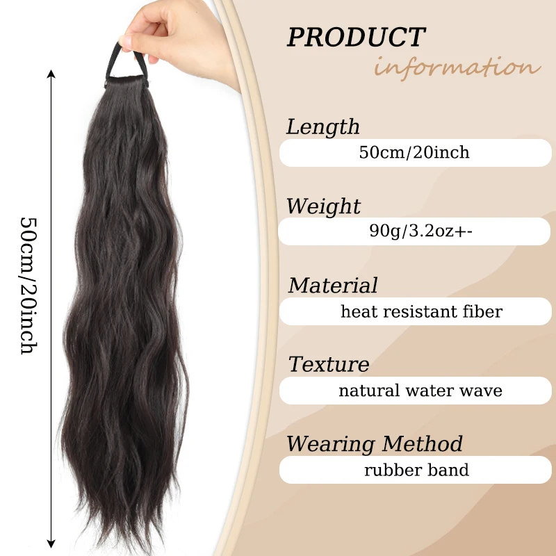 Hair Ponytail Extensions Wig Synthetic Water Wave Ponytail Hairpiece with Hair Tie for Women Long Curly Wavy Ponytail for Use