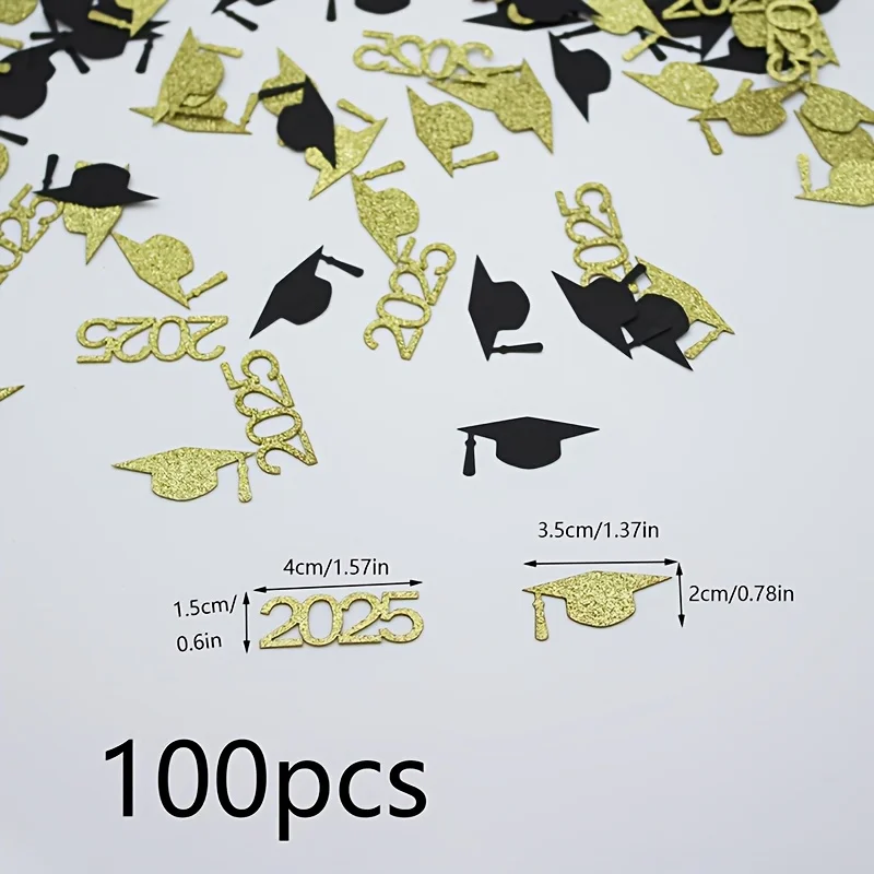 100pcs Black & Golden Graduation Cap Confetti Party Decorations