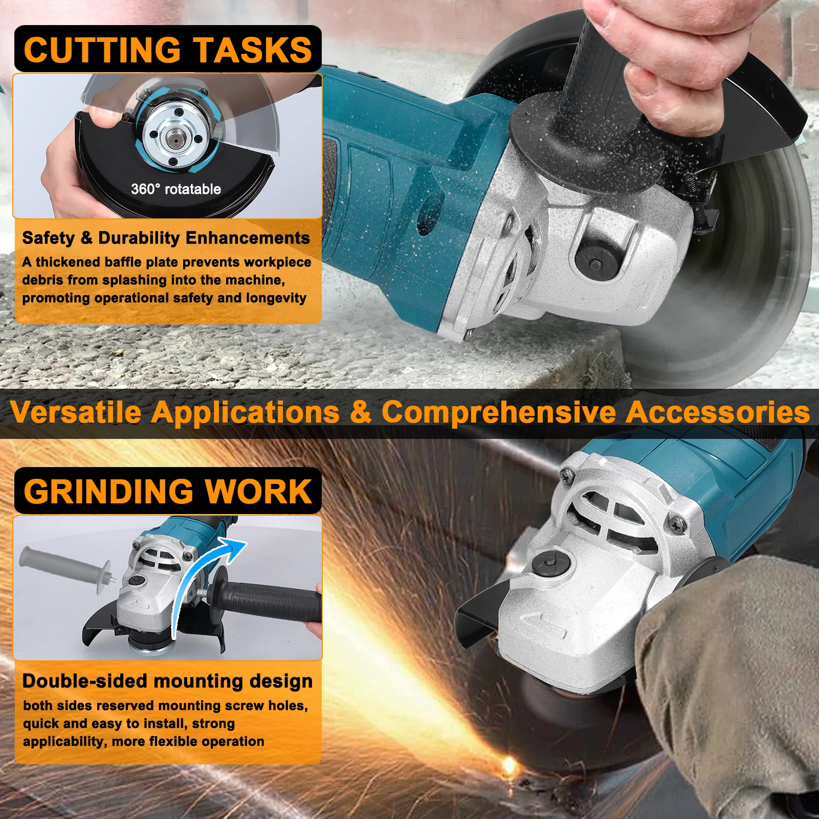 125 Type Electric Grinding Tool Brushless Motor Angle Grinder Cutter Power Tool Cutting Polishing Ceramic Tile Wood Stone Steel 5