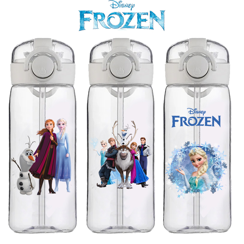 Cartoon Disney Straw Plastic Cup Large Capacity Couple Student Cute Simple Portable Frozen Anime Easy Cup Birthday Gift 400ML