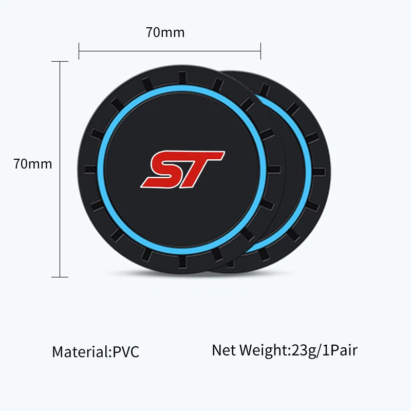 Car Coasters Non-Slip Waterproof Cup Pad For Ford ST Racing RS S Kuga Fiesta Fusion Mondeo Edge Focus 2PCS