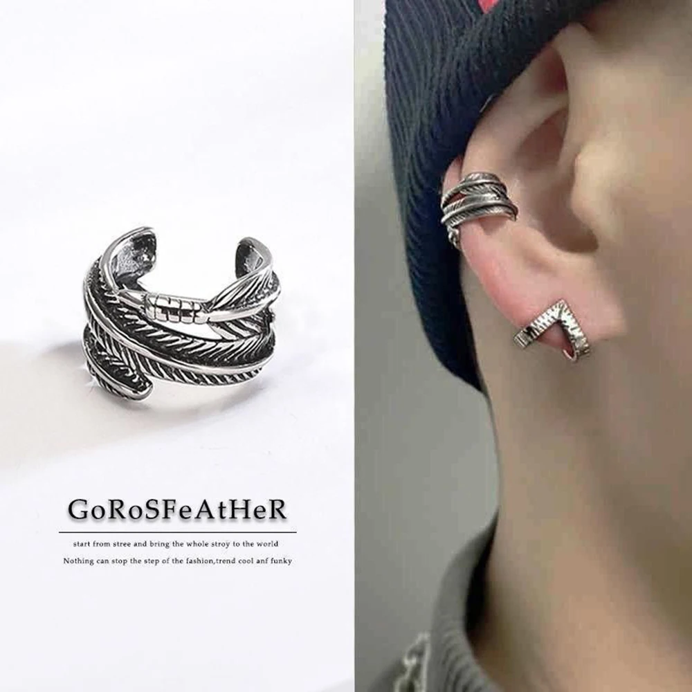 Vintage Feathers Without Holes Not Pierced Ear Clip Men Fashion Men's