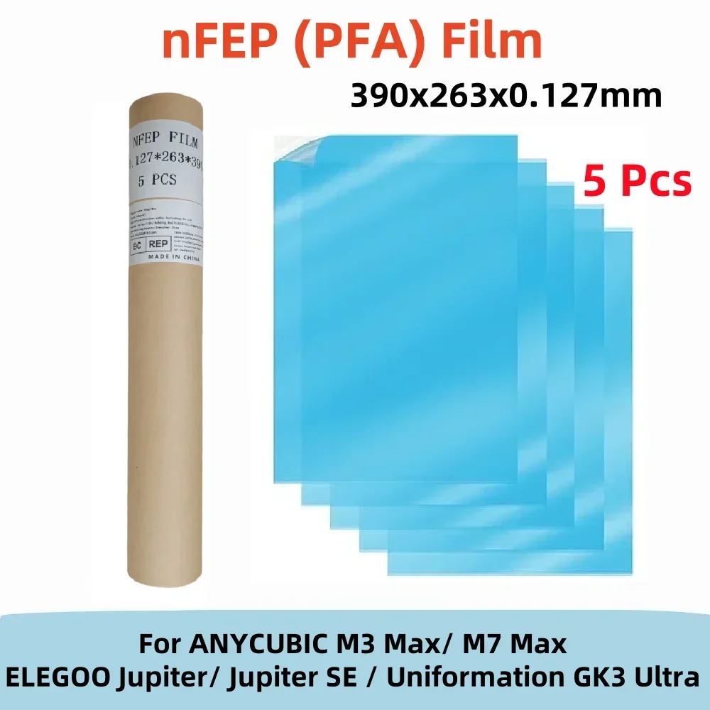 5 Stück PFA Folie 13 Zoll 390x263x0.127mm NFEP Folie Für ANYCUBIC Photon M3 Max / M7 Max ELEGOO Jupiter SE / Jupiter 3D Drucker Teile