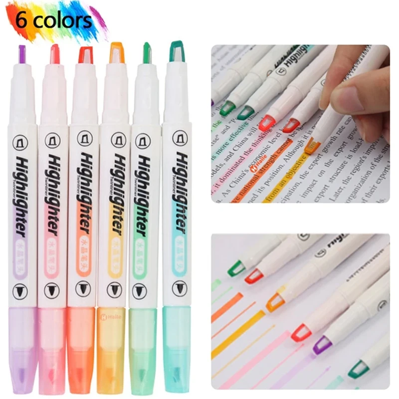 

Флуоресцентная ручка-маркер с двойной головкой, 6 шт.