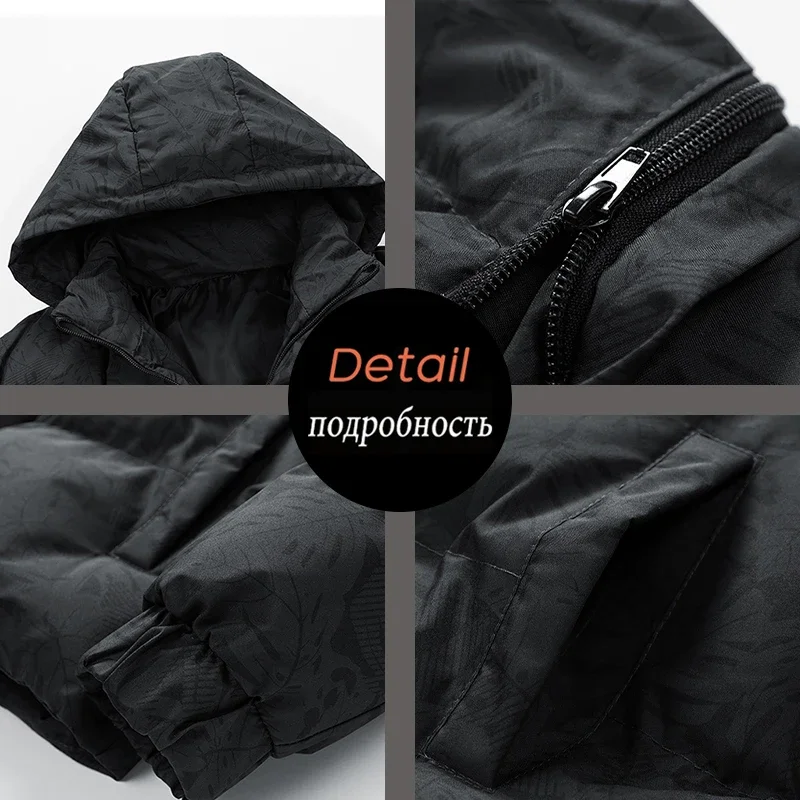 Winter Men's Parka Warm Pure Cotton Outdoor Windproof Solid Color Hooded Jacket with Vertical Collar Zipper Cotton Coat
