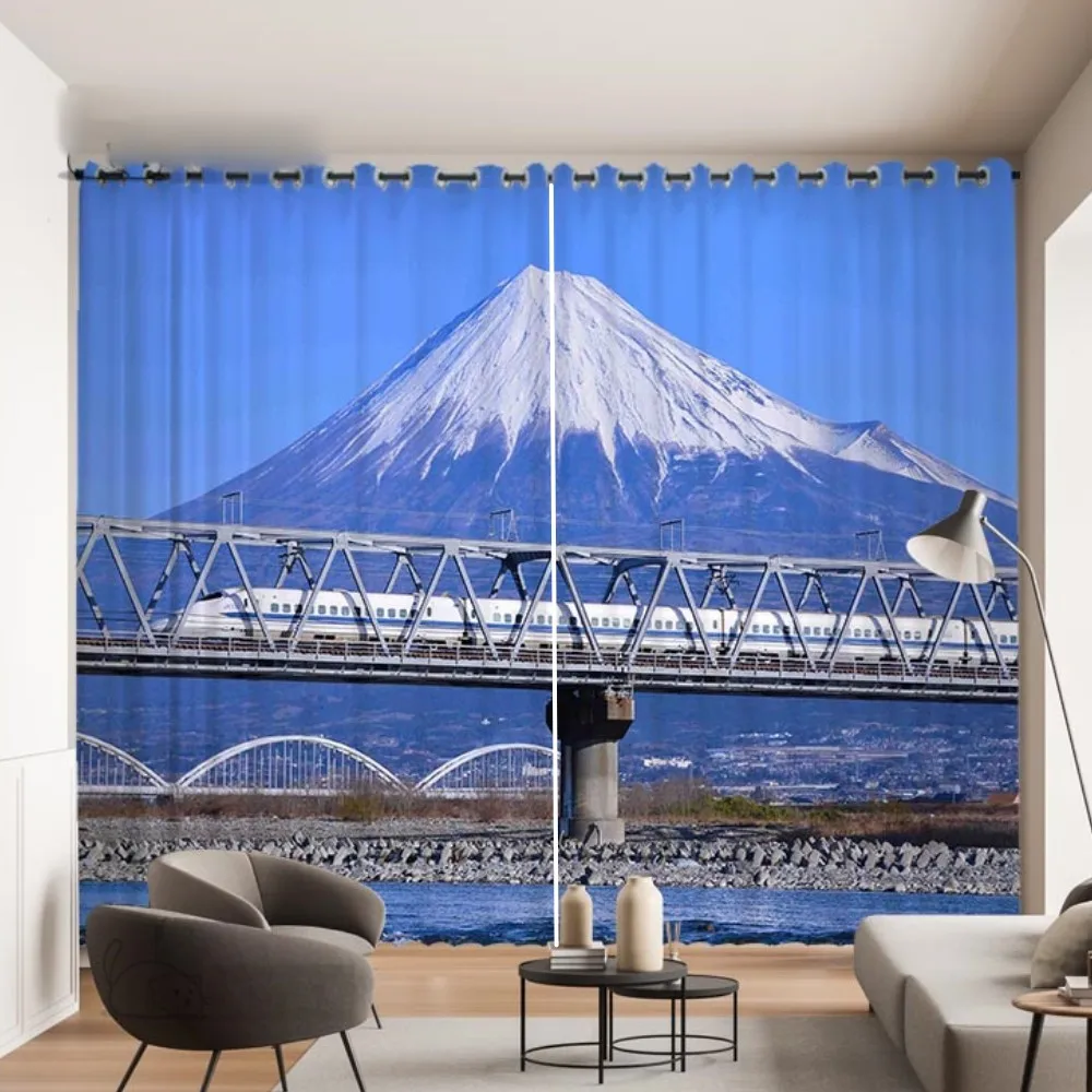 Romantic Cherry Blossom Pattern Curtain Mount Fuji Landscape Decor Curtain Japanese Sushi Nikki Restaurant Window Curtain 2PCS 4