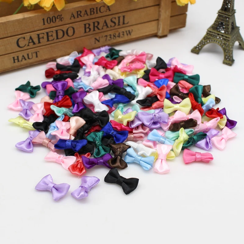 Ribbon Bow Decoration 50/100pcs 10mm-20mm Small Satin Ribbon Bows Flower Appliques sew Craft Wedding Party Sewing DIY Decorations