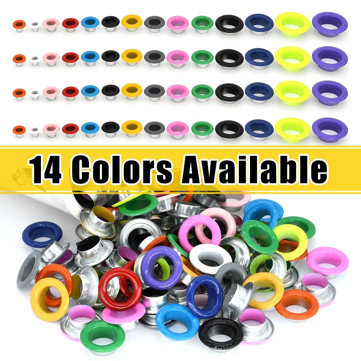 100sets Metal Eyelets Grommets Colored Hole Eye Rings Mix Color for Leathercraft Shoes Belt Cap Bag Tags Garment Scrapbooking