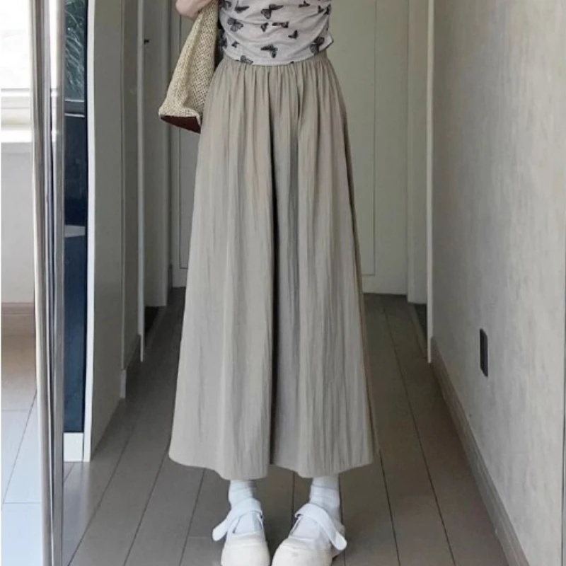 Women Wide-legged Pants A-line Dress Pants Woman Clothing High Waisted Loose Fit Casual Solid Design Summer Thin Slim Almond