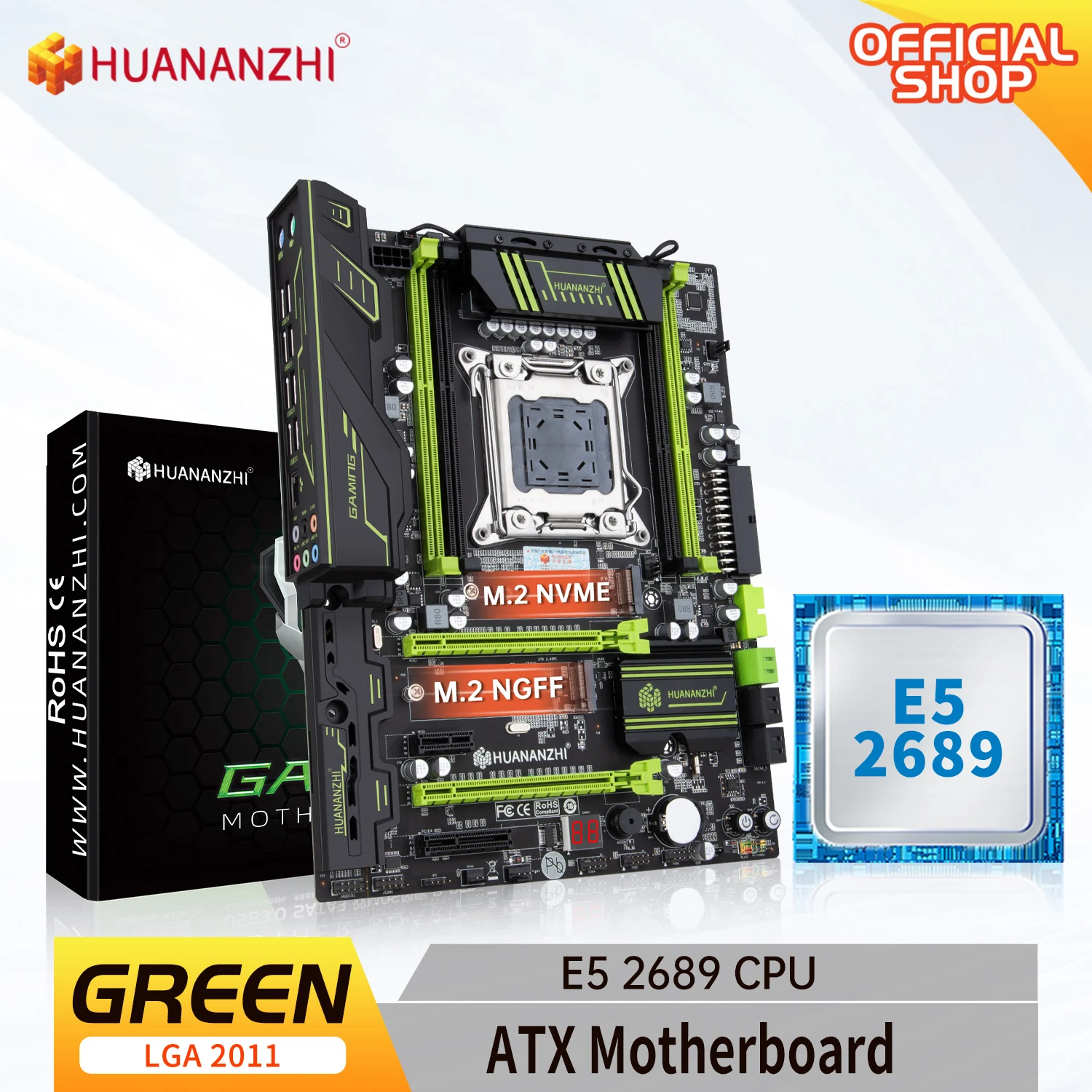 HUANANZHI GREEN 2.49 LGA 2011 마더보드, 인텔 제온 E5 2689, DDR3 메모리 콤보 키트 세트, NVME M.2 SATA USB3.0 사용 가능 
