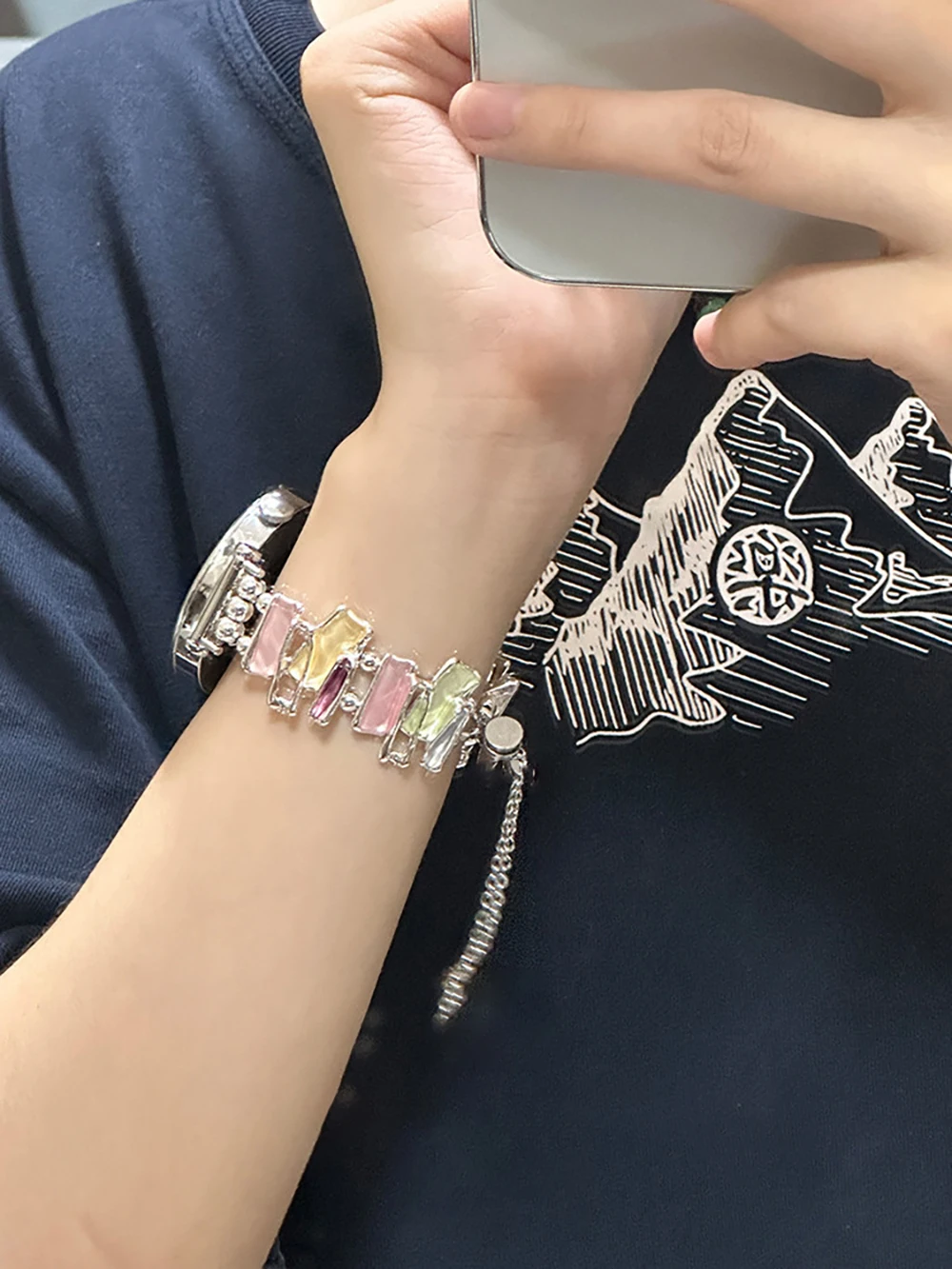 Luxury Rainbow Diamonds Band: Women's Jewelry Metal Wrist Bracelet Strap