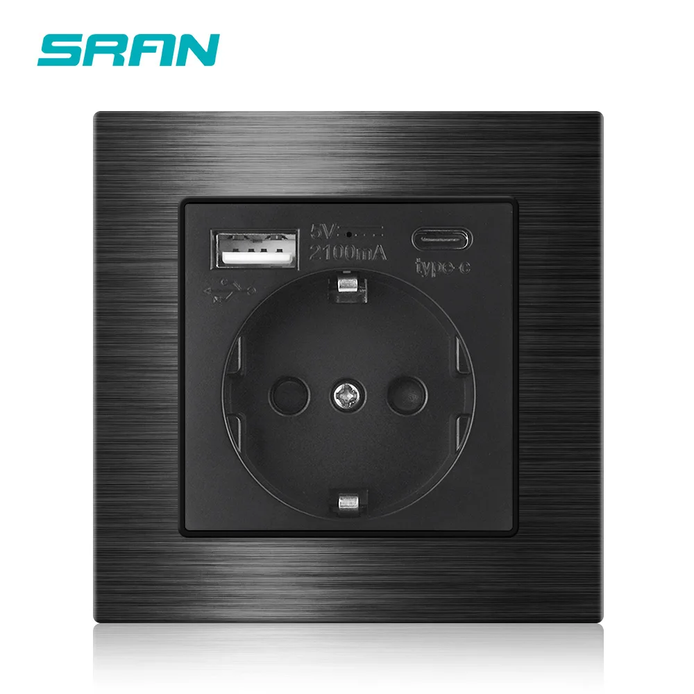 Sran power socket with type c usb ports 5v 2 1a 16a eu usb wall socket