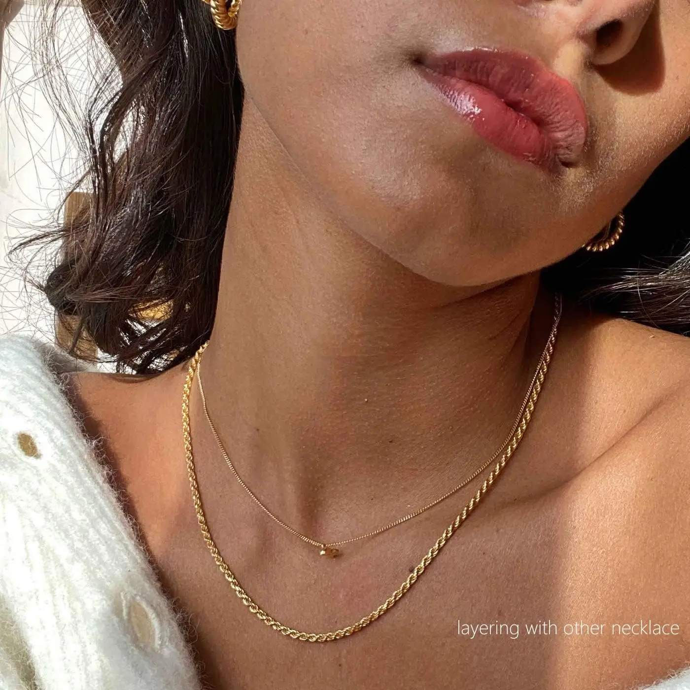 Poxtex Layered Gold Chain Necklace Set For Women - 3 Piece Silver Plated Snake & Herringbone Choker