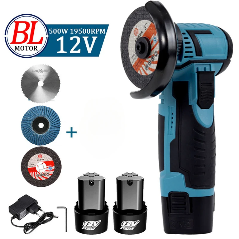 12V Mini Brushless Angle Grinder with Rechargeable Lithium Battery Cordless Polishing Machine Diamond Cutting with Accessories