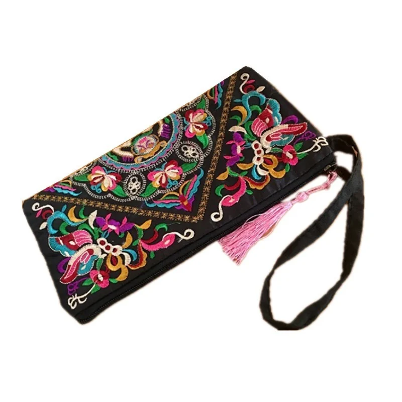 Women Ethnic National Retro Butterfly Flower Bags Handbag Coin Purse Embroidered Lady Clutch Tassel Small Flap women handbag