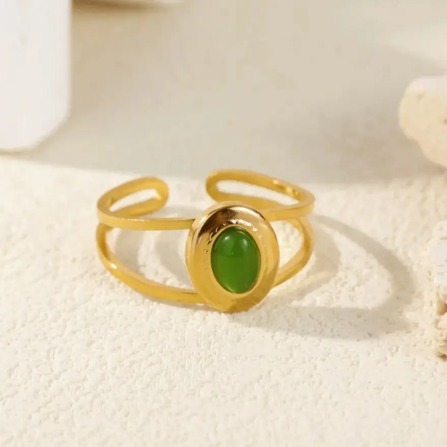 Opal Oval Adjustable Rings Women Gold Stainless Steel
