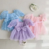 2025 New Summer Toddler Baby Girls Jumpsuit Short Sleeved Cotton Mesh Splicing Infant Baby Girl Bodysuits 0-24M Children Clothes 1