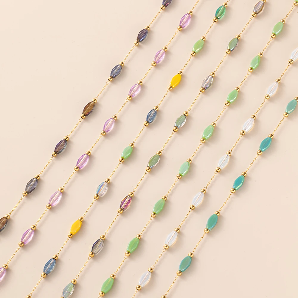 1 m goldene Edelstahlkette, glänzender blauer Stein, Perlenketten für Halskette, Armband, Schmuckherstellung, DIY-Zubehör, Bulk, kein Verblassen – Detail 3