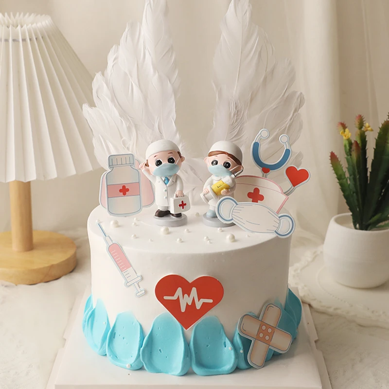 Happy Doctor Nurse day Theme Cake Topper flags For Happy Birthday Party Decoration Syringe Pills Hat Heart Medical Graduation