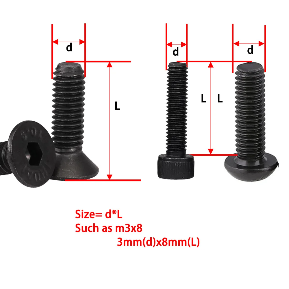Countersunk Hex Alloy Steel Bolts10.9 Grade Hexagon Socket Cap Button Head Machine Grade 12.9 Screws Nuts Kit Bolt Set M3 M4 M5