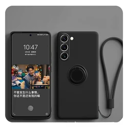 Magnetic Silicone Ring Phone Case with Strap Grip for Galaxy S26 Plus (Black)