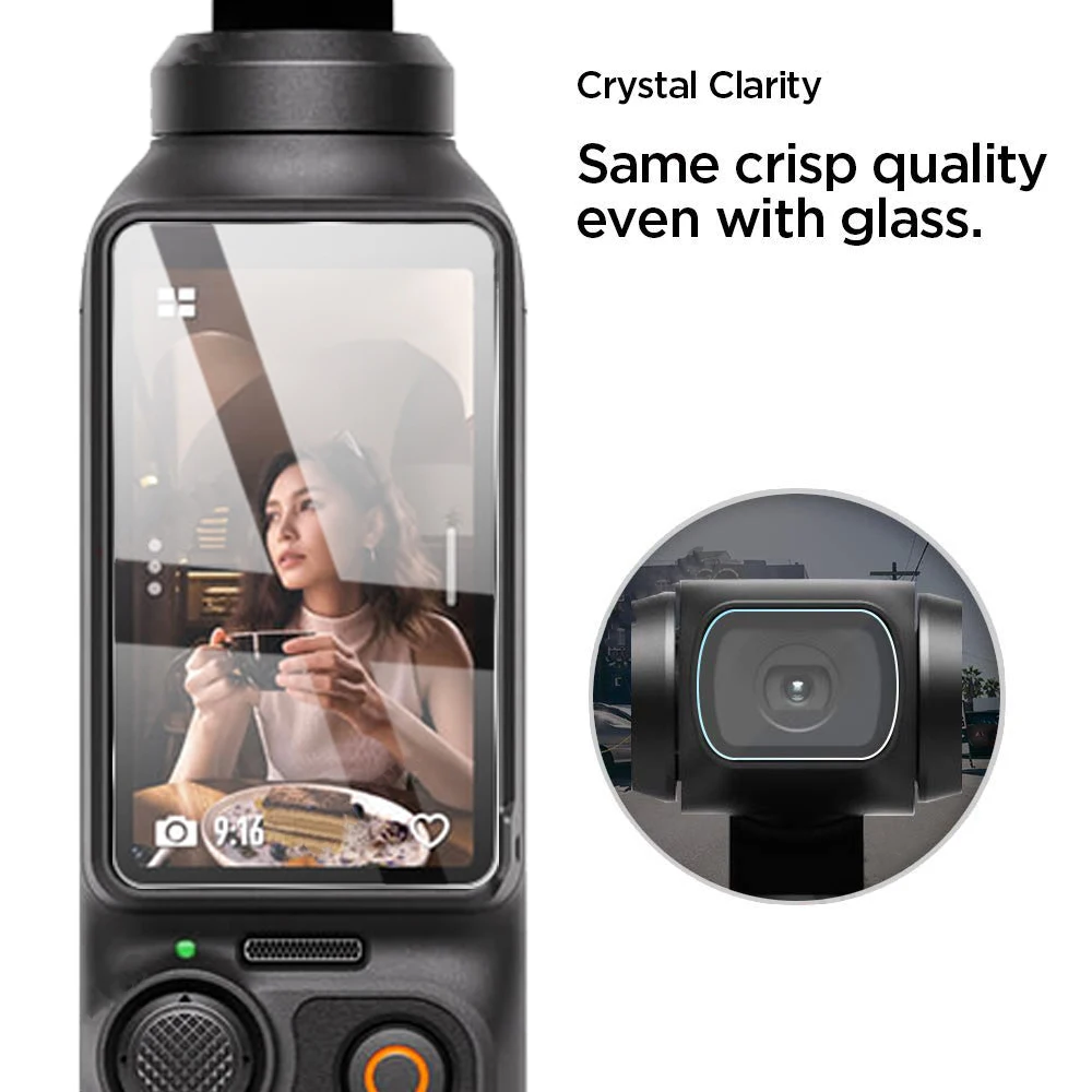 Lot de trois protections verre trempé pour écran et objectif de DJI Osmo Pocket 3, emballage individuel.