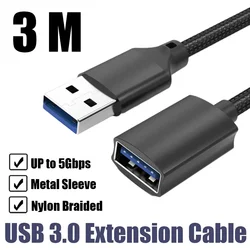 Durable Nylon Braided USB 3.0 Extension Cable, Male to Female, Shielded Extender Cord - As photo (Braided - 3m)