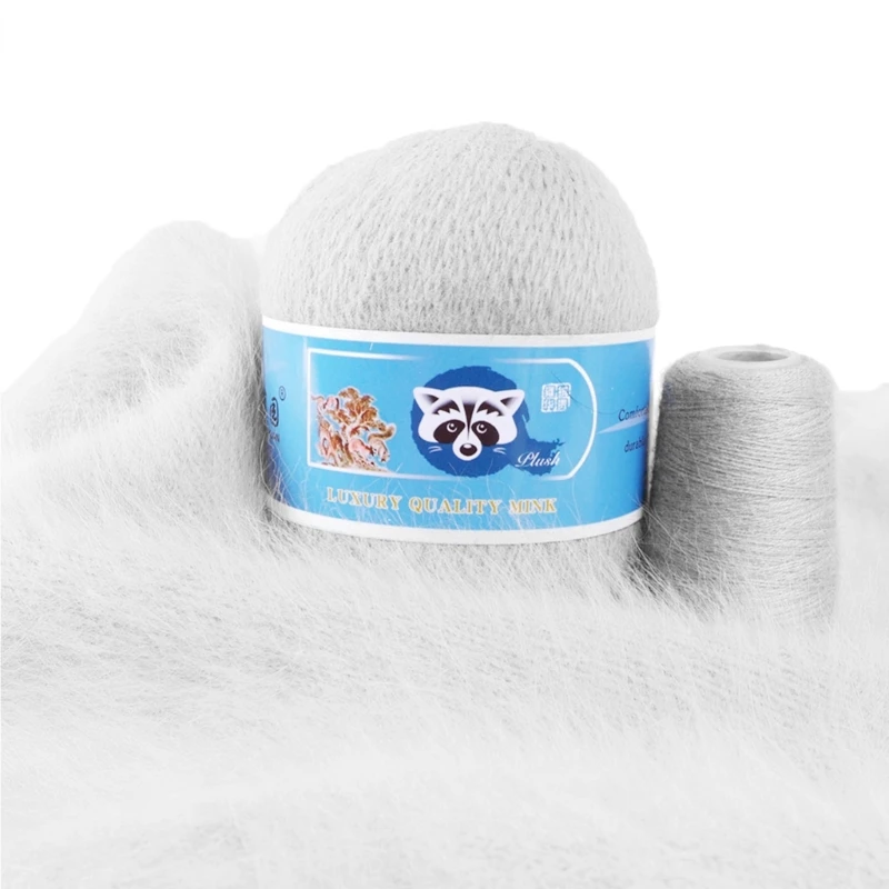 50g + 20g/세트 장발 밍크 양모 부드러운 두꺼운 밍크 양모 손 뜨개질  순수 밍크 양모 원사 크로 셰 뜨개질 소재