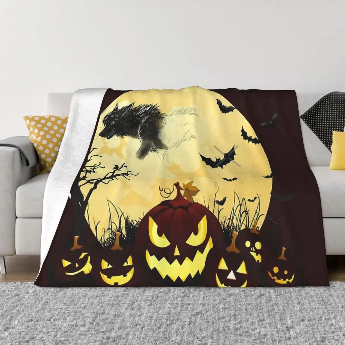 

Портативные теплые одеяла для Хэллоуина, волк, тыква, постельные принадлежности для путешествий