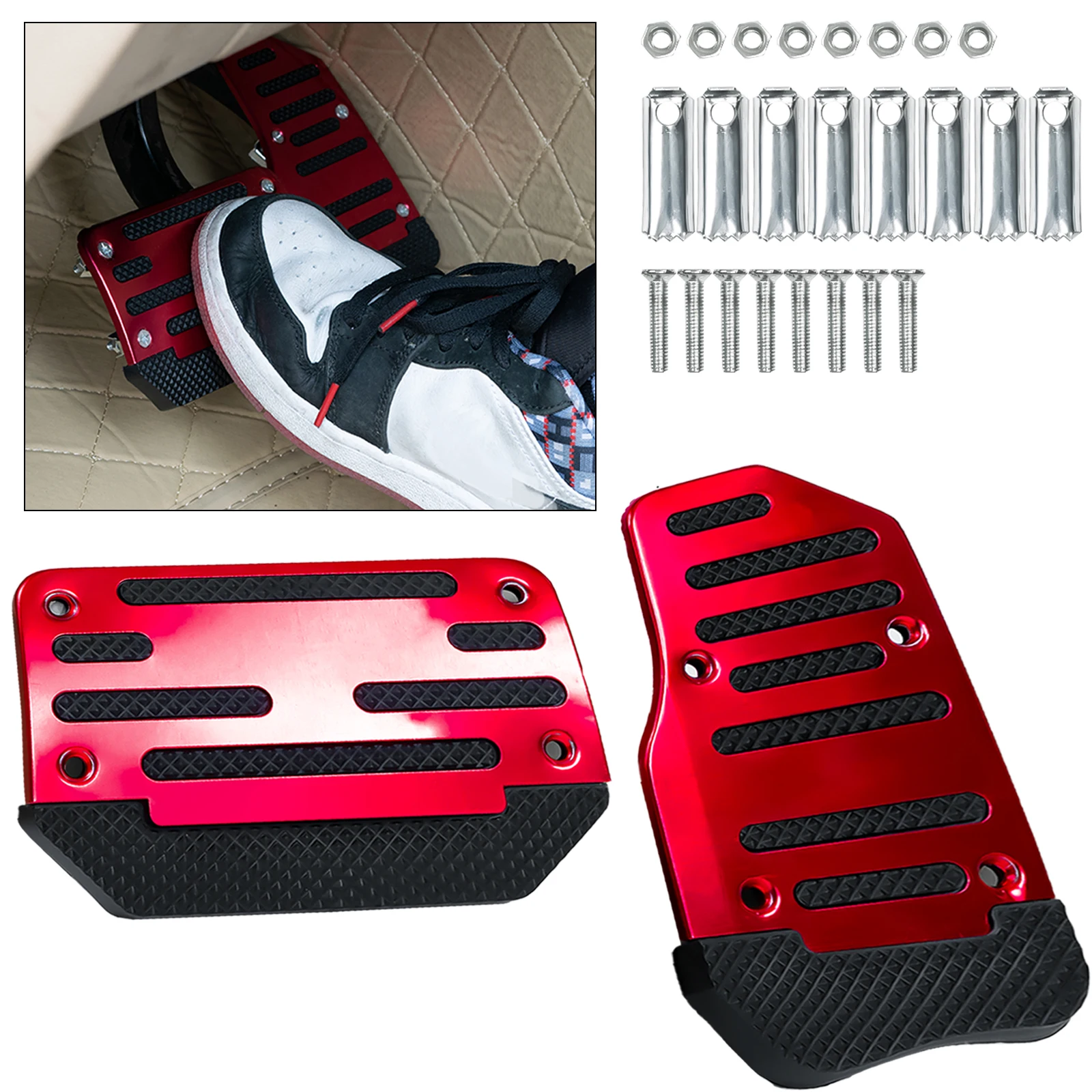 2Pcs Universal Aluminum Automatic Transmission Car Pedal Cover Brake Fuel Gas Foot Pad Set Kit Pedals Red Blue Silver Non-Slip