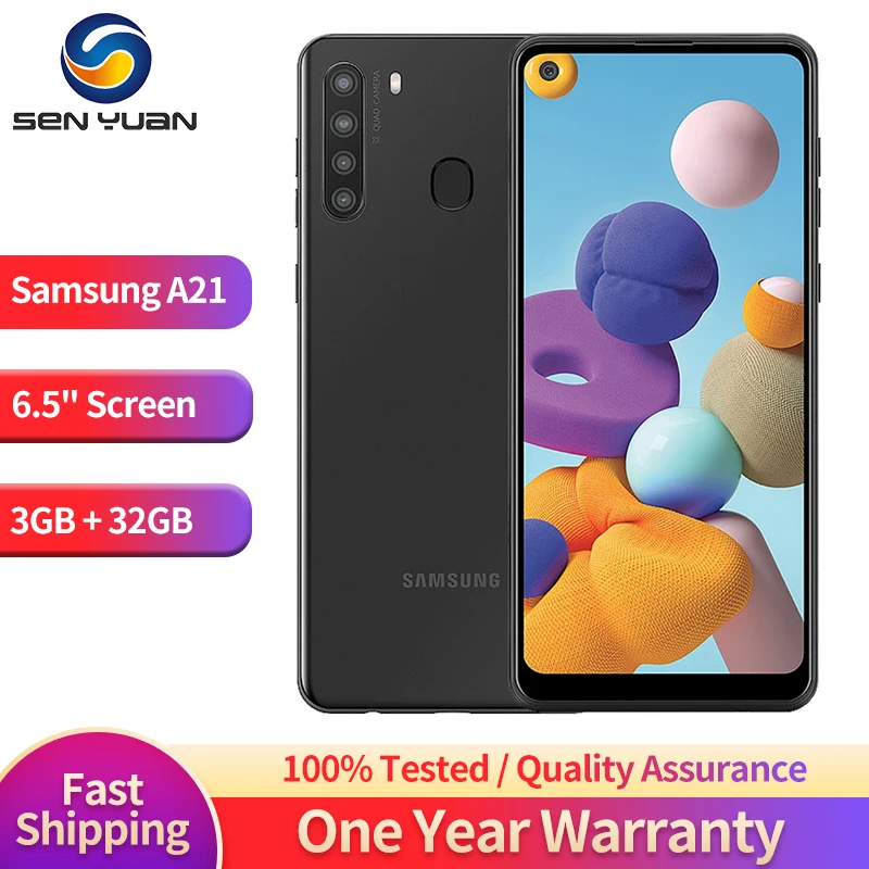 

Original Samsung Galaxy A21 A215U 4G Mobile Phone 6.5'' 3GB RAM 32GB ROM OctaCore Andriod SmartPhone 16MP+8MP+2MP+13MP CellPhone