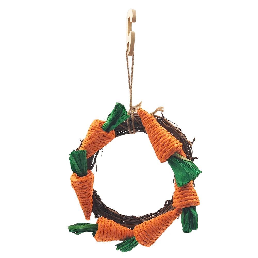 1 PC Round Rattan Carrot-shaped Parrot Chew Toy Climbing Gnawing Swing Toy for Small Animal Birds Hamster Rabbit Cage Decoration