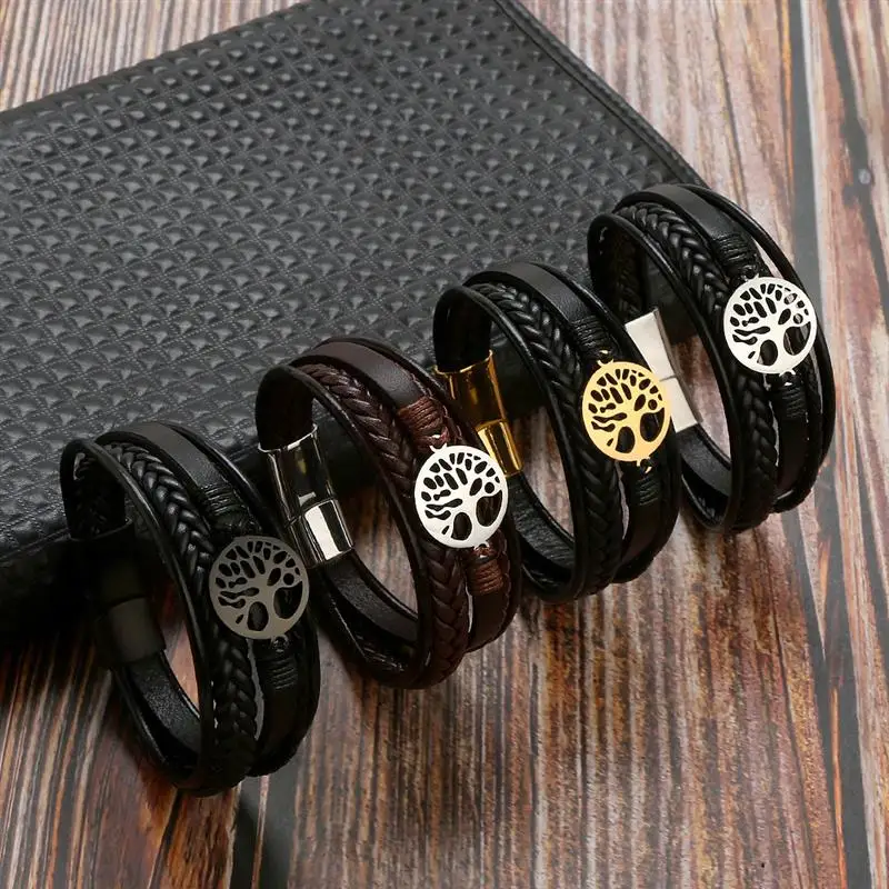 Tree of Life Leather Bracelet Men Classic Multi Layer Hand-Woven Leather Bracelet Jewelry Gift leather bracelet