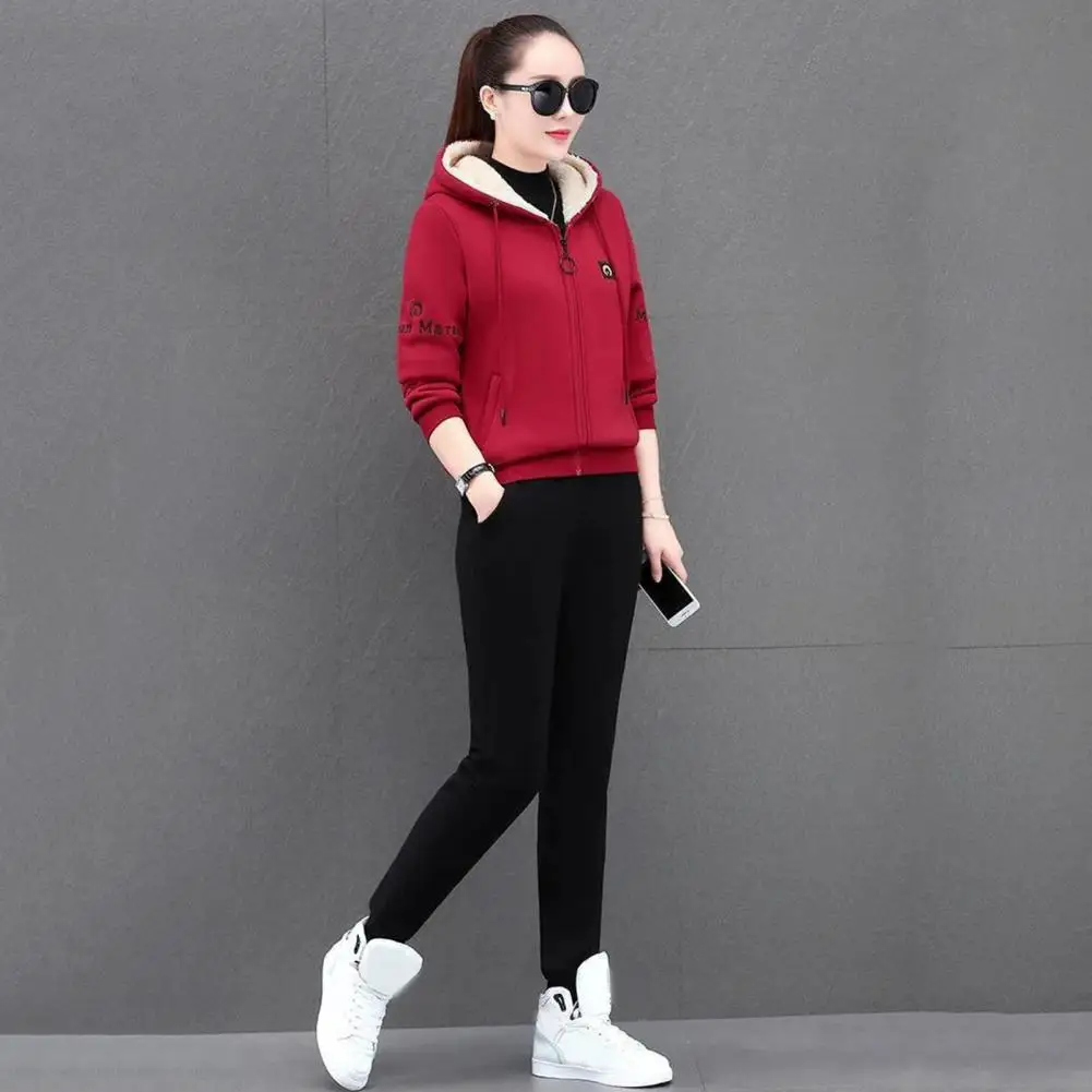 

Autumn Winter Jacket Pants Set Breathable Women Suit Stylish Women's Winter Tracksuit with Hooded Coat Drawstring Pants Plush