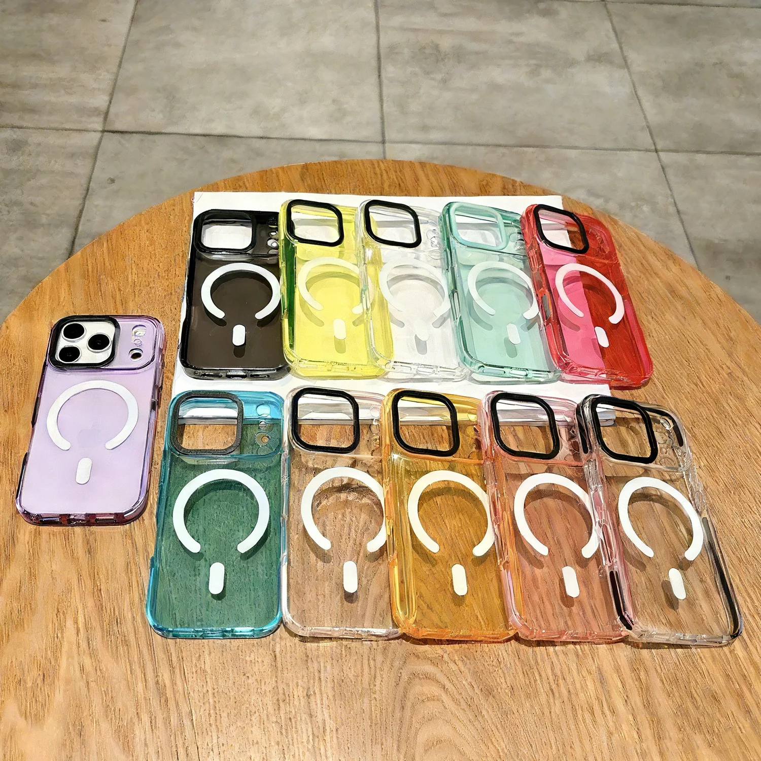 Vibrant Neon Transparent Crystal Phone Case with Magnetic Protector Cover