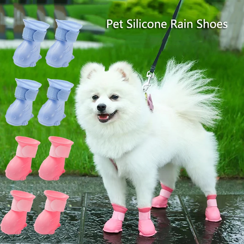 4Pcs/Set Pet Dog Rain Shoes Anti Slip Waterproof Cat Shoe Rubber Boots for Outdoor Footwear Socks Dogs Cats Foot Cover