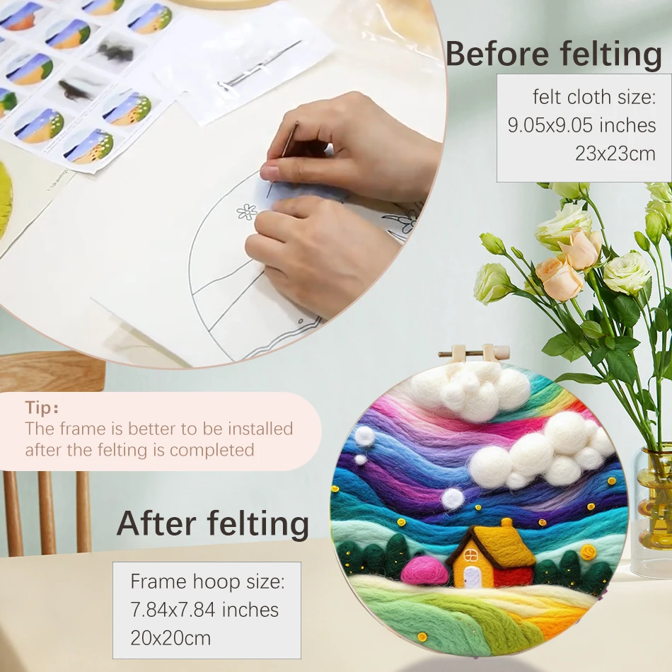 GATYZTORY Scenery Painting DIY Wool Embroidery Kit Needle Felting starter Tools Mom Friends Kids wool felting kit needle felt kit