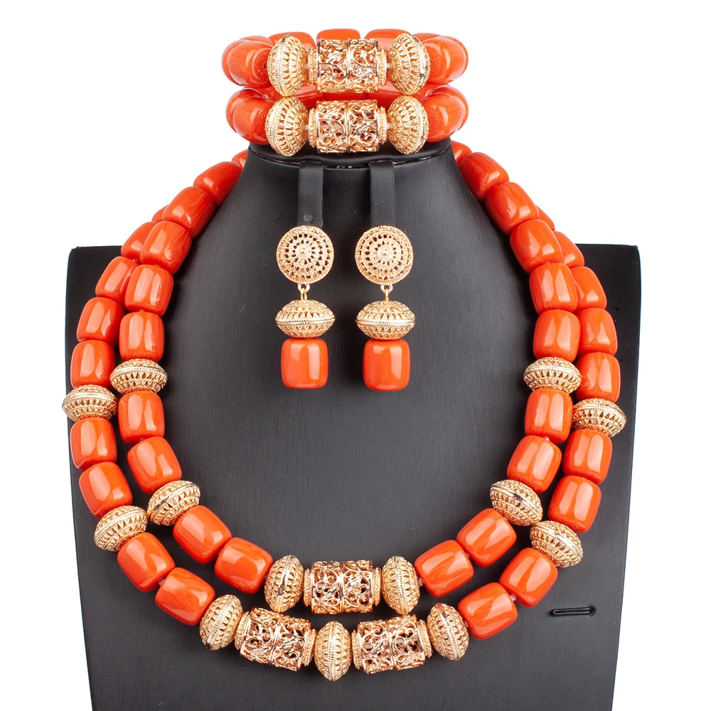 

Artificial Coral Wedding African Beads Jewelry Set 2 Layers Women Necklace Nigeria Bride Party Gift Free Shipping ABG236