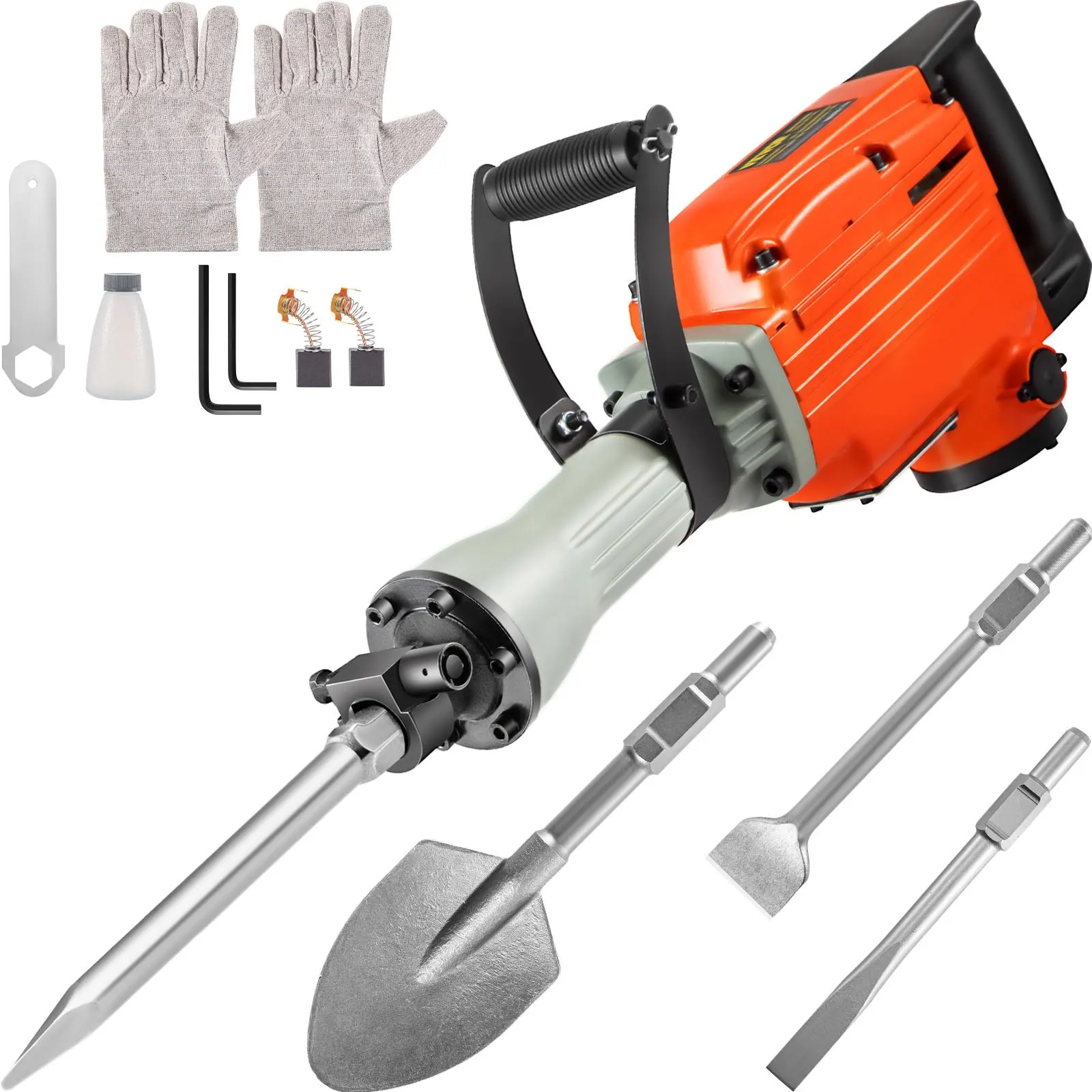 2200W Electric Demolition Jack Hammer 4 Bits Clay Spade Chisel & Scraping Chisel & Flat Chisel & Pointed Chisel 1400 RPM hex shovel bit for electric demolition jack hammer construction clay spade scoop 1 1 8 5 3 8 shovel width