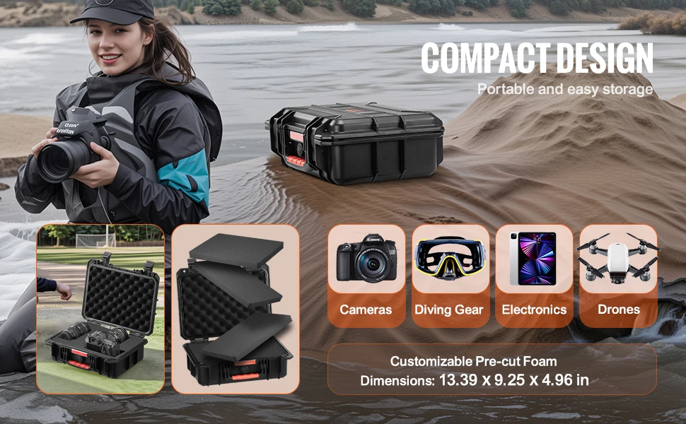 SucceBuy IP67 Weatherproof Hard Case Heavy Duty Protective Case w/ Pre-cut Foam and Handles for Travel Hunting Military Cameras
