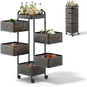 5-Tier Rotating Steel Kitchen Trolley with 360° Wheels, Ideal for Pantry, Bathroom, Living Room Storage – 26x26x85cm 5-Tier Rotating Steel Kitchen Trolley with 360° Wheels, Ideal for Pantry, Bathroom, Living Room Storage – 26x26x85cm