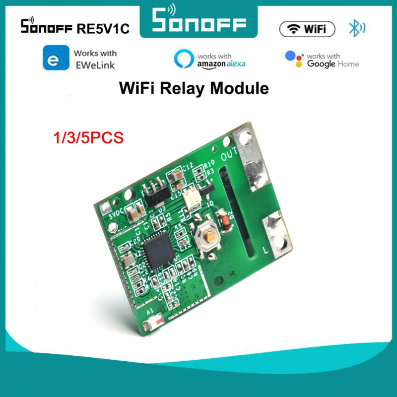 

SONOFF 5V DC Wireless Switches Relay Module RE5V1C Switch Wifi Smart Switch Inching/Selflock Working Modes APP/Voice/LAN Control