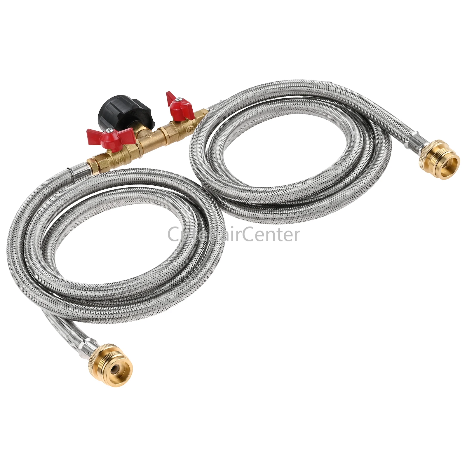 Propane 2 Way Splitter Adapter 5 FT Hose + Valve 350PSI Tank Converter Assembly for QCC1/Type1 Gas Heater Fire Pit Camping Grill